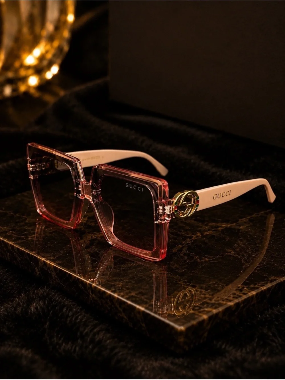 Luxury Pink Square Oversized GG Sunglasses
